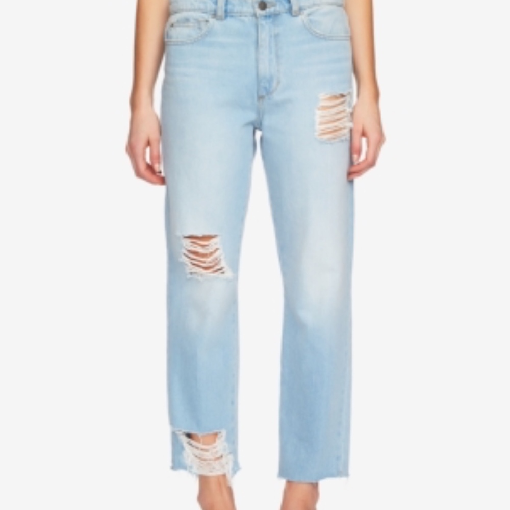 NWT 1 State Cotton Ripped Straight-Leg Jeans